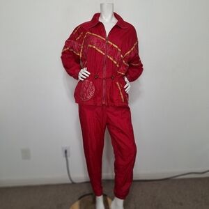 Petite Sophisticate Red and Gold Pantsuit